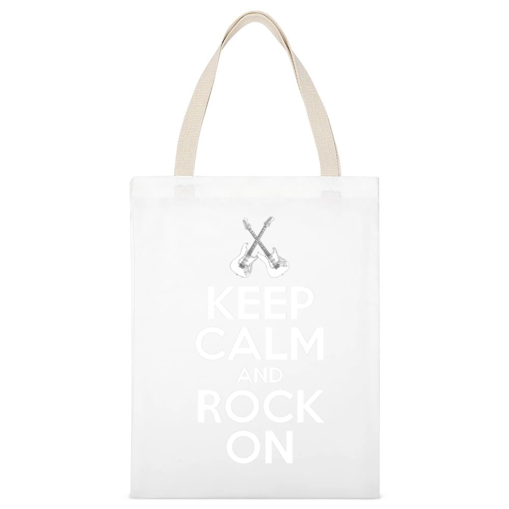 Keep Calm And Rock On Fun Rock N Roll Music Graphic White Canvas Tote Shopping Bag