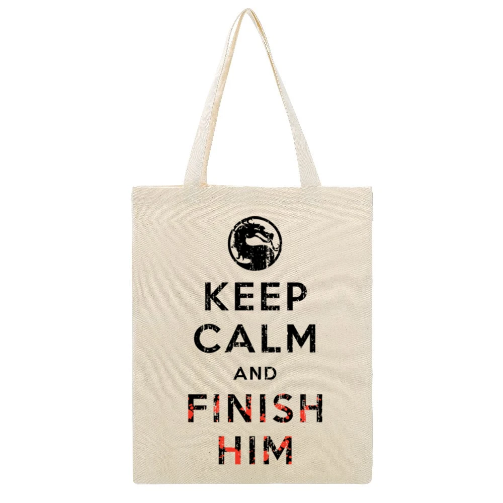 Keep Calm and Finish Him Mortal Kombat Funny Video Game Beige Canvas Tote Shopping Bag