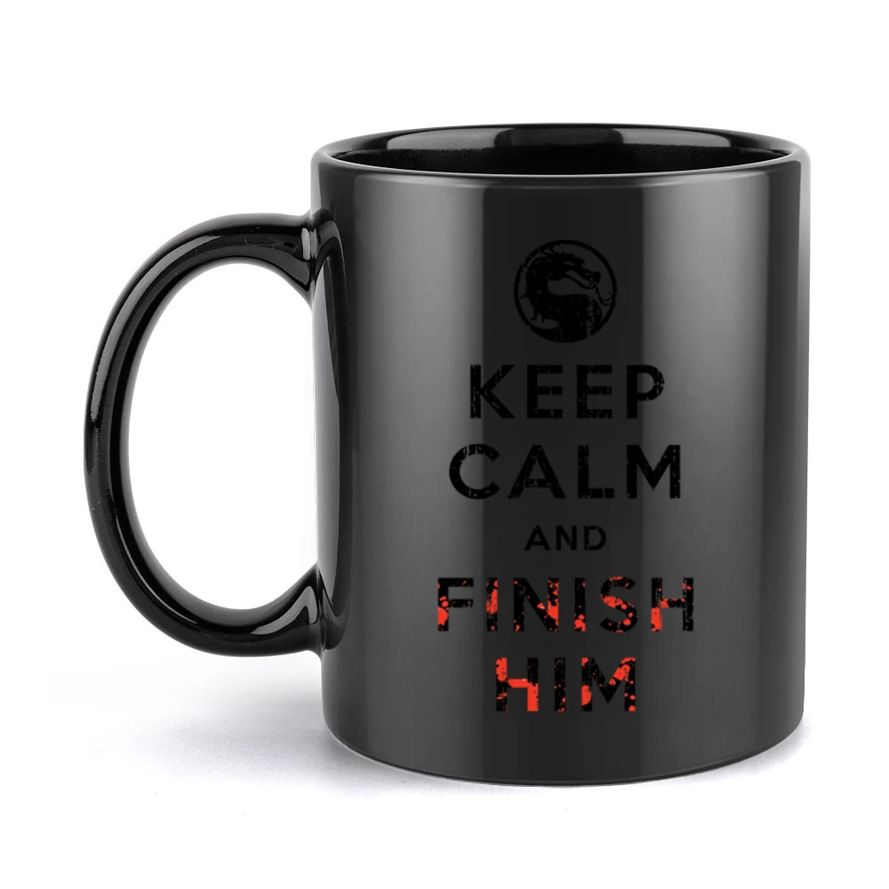 Keep Calm and Finish Him Mortal Kombat Funny Video Game Black Mug