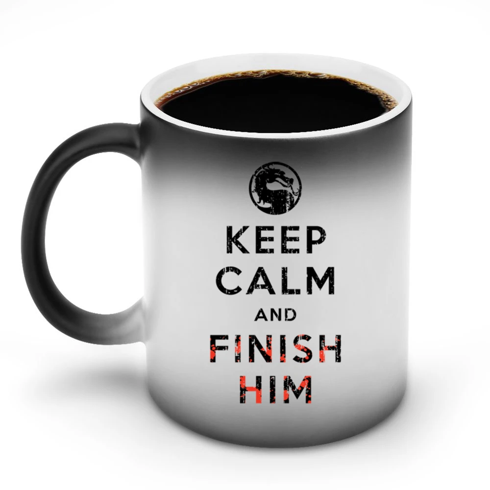Keep Calm and Finish Him Mortal Kombat Funny Video Game Discoloration Mug