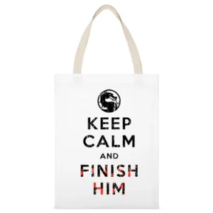 Keep Calm and Finish Him Mortal Kombat Funny Video Game White Canvas Tote Shopping Bag