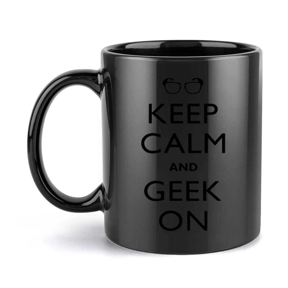 Keep Calm and Geek On Black Mug