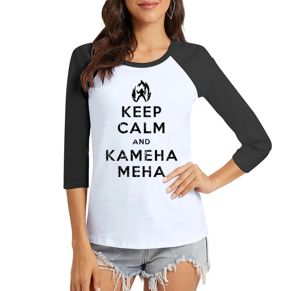 Keep Calm and Kamehameha Dragon Ball Z Funny Anime TV Show Women Ladies 3-4 Sleeve T-Shirt