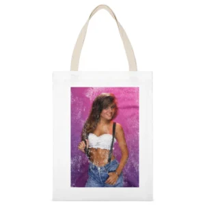 Kelly Kapowski Saved By The Bell Iconic Vintage Style Tv Show Distress White Canvas Tote Shopping Bag