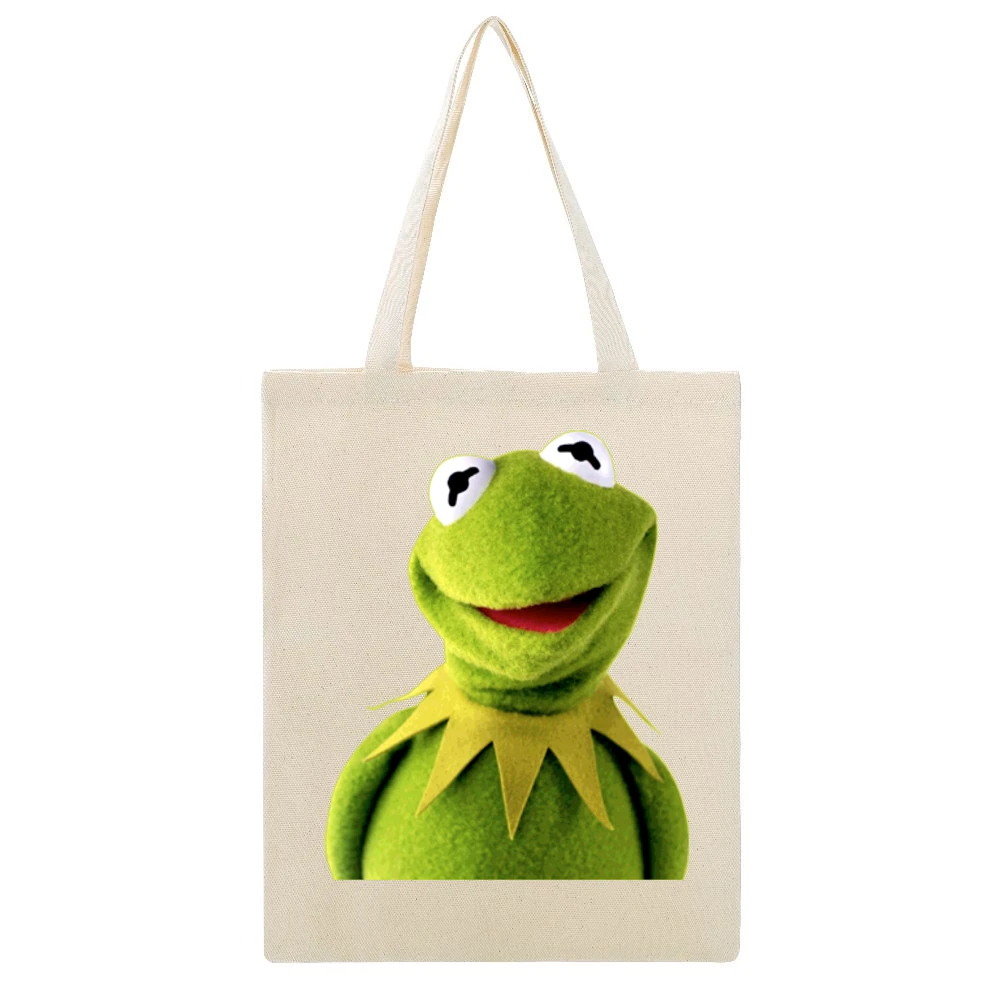 Kermit The Frog Muppets Beige Canvas Tote Shopping Bag
