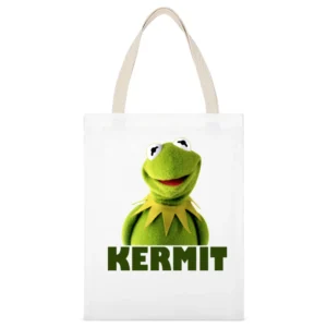 Kermit The Frog White Canvas Tote Shopping Bag