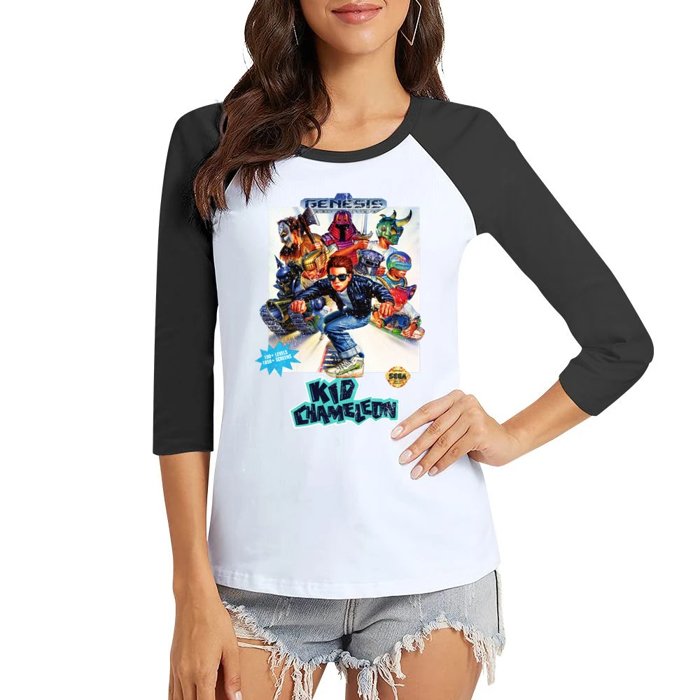 Kid Chameleon Sega Genesis Old School Retro Video Game Fan Distressed Women Ladies 3-4 Sleeve T-Shirt