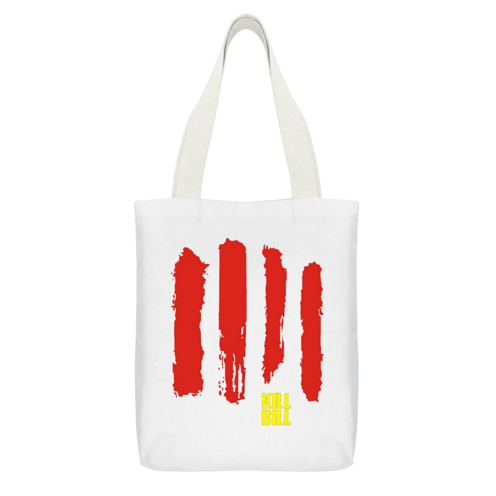 Kill Bill Movies blood Sword White Canvas Tote Shopping Bag With Interior Pocket