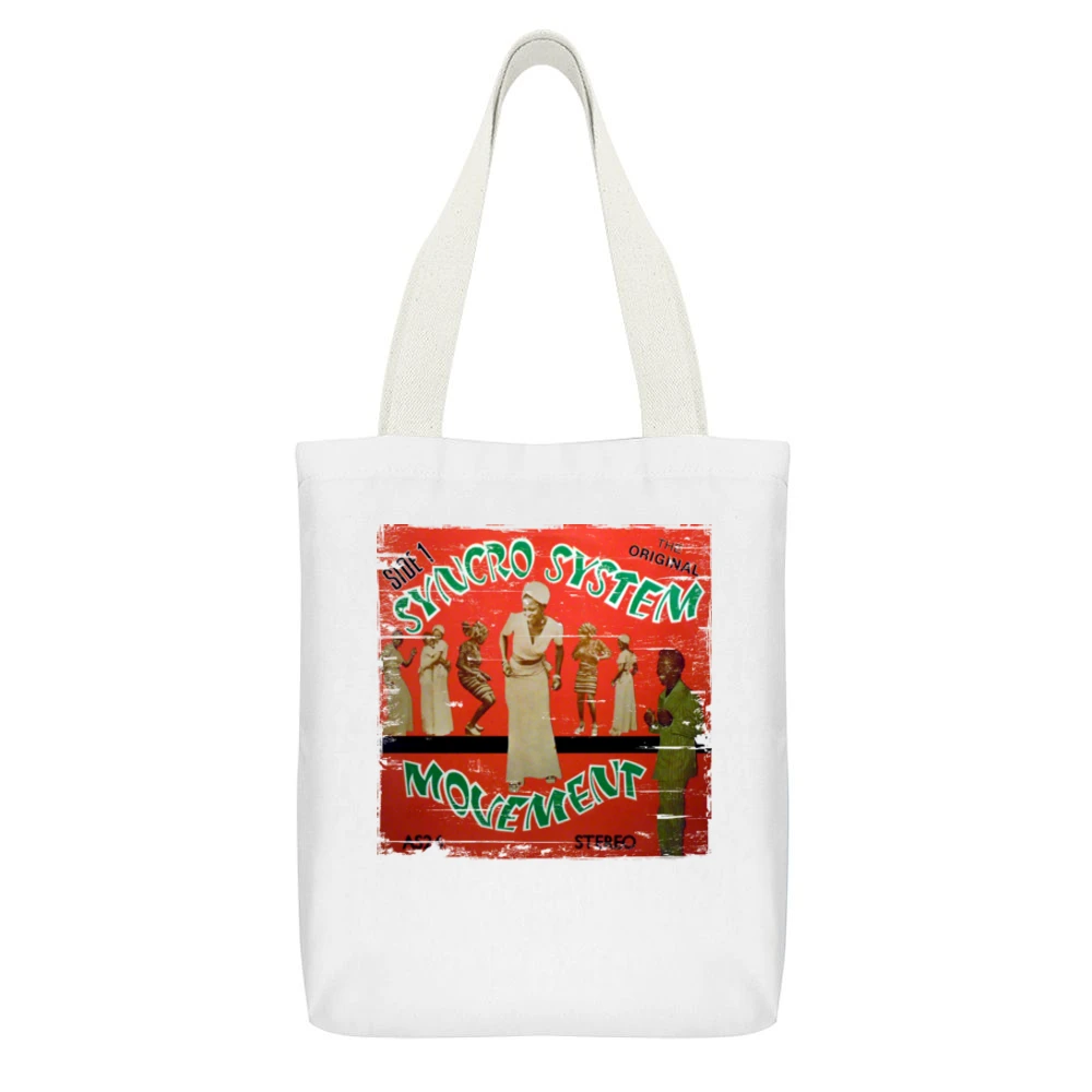 King Sunny Ade Synchro System Album Cover Distressed Image White Canvas Tote Shopping Bag With Interior Pocket