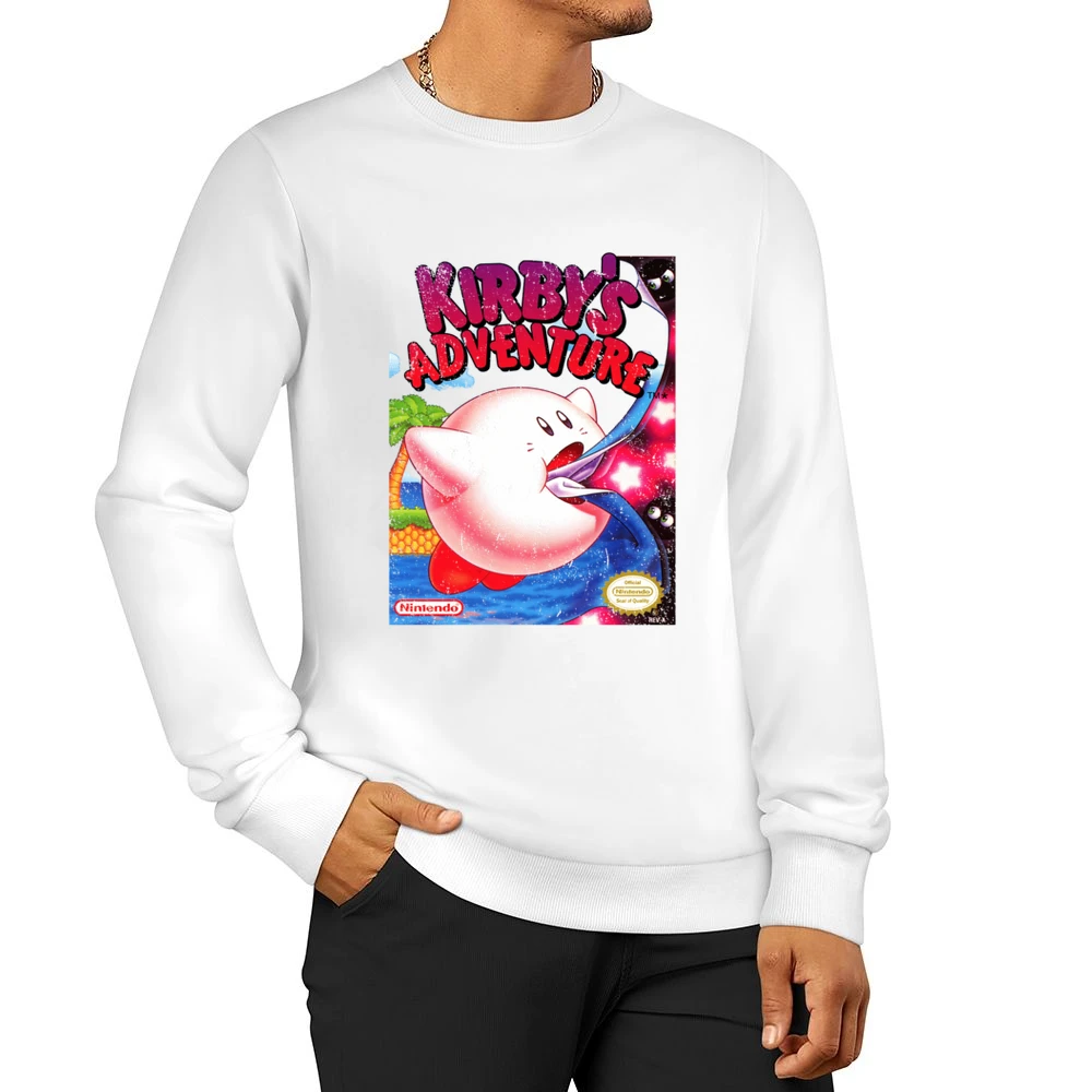 Kirbys Adventure Nes Nintendo Old School Retro Video Game Fan Distress Men Pullover Sweatshirt