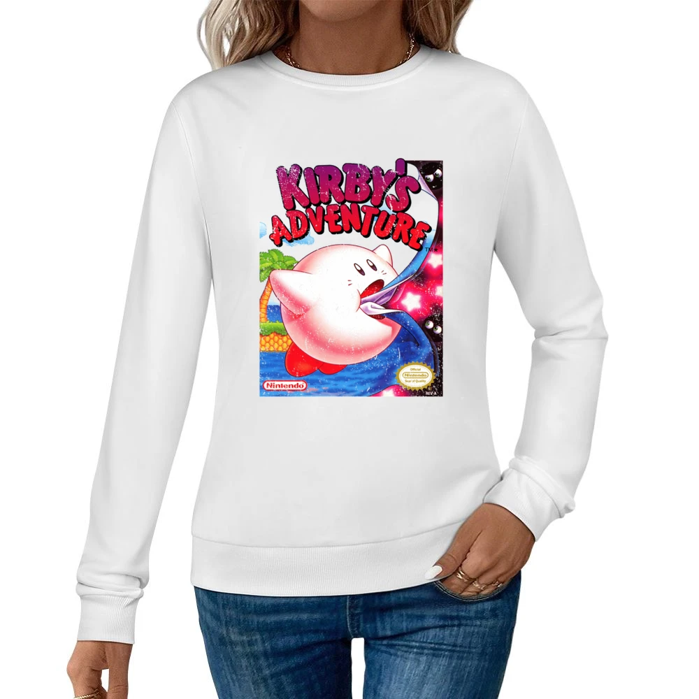 Kirbys Adventure Nes Nintendo Old School Retro Video Game Fan Distress Women Pullover Sweatshirt