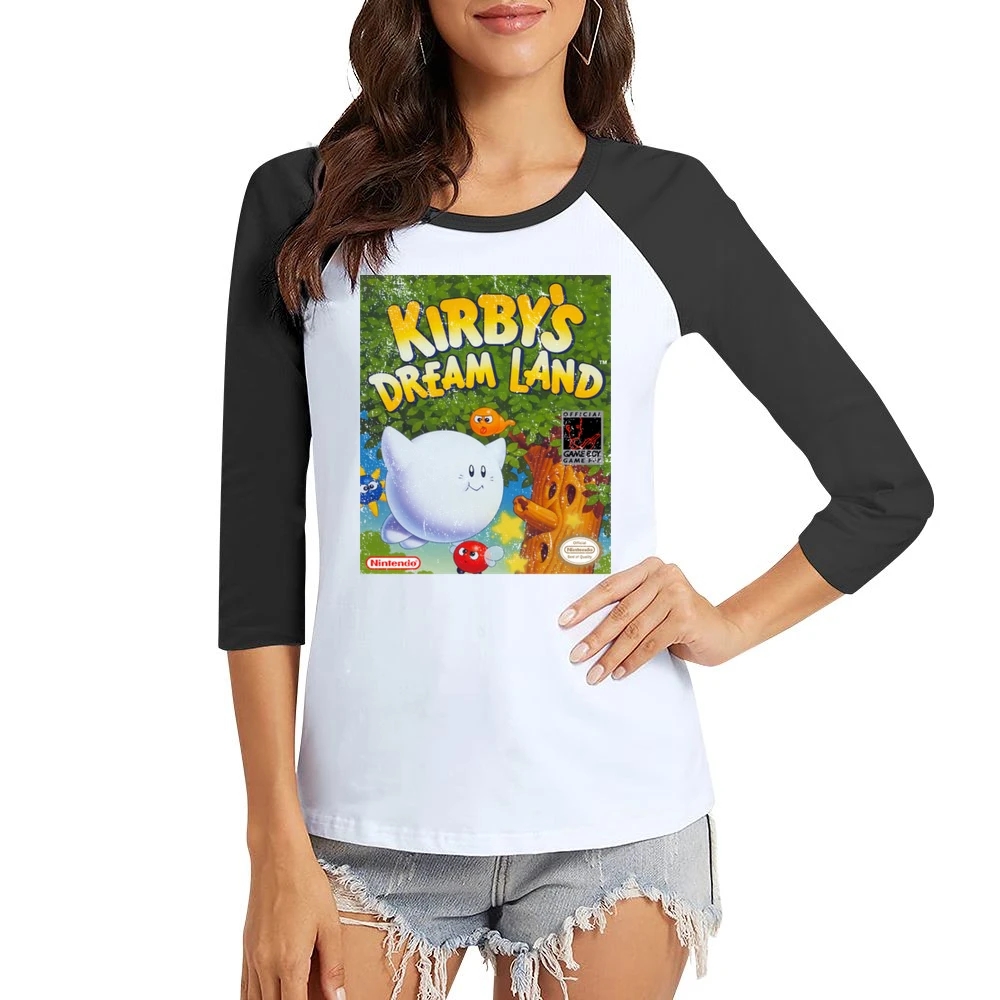 Kirbys Dream Land Game Boy Nintendo Old School Retro Video Game Fan Di Women Ladies 3-4 Sleeve T-Shirt