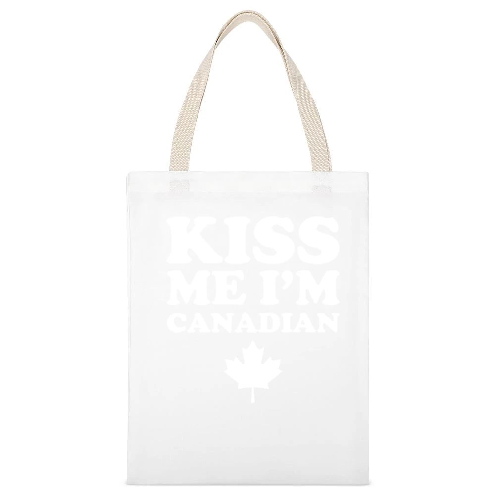 Kiss Me Im Canadian Fun Canada Day Celebrate 150 Maple Leaf Graphic Te White Canvas Tote Shopping Bag