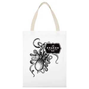 Kraken Octopus Black Spiced Rum Cool Fun Graphic Alcohol Tee Shirt White Canvas Tote Shopping Bag