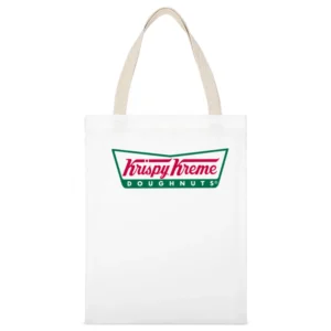 Krispy Kreme Fun Cool Vintage Style Graphic Logo White Canvas Tote Shopping Bag