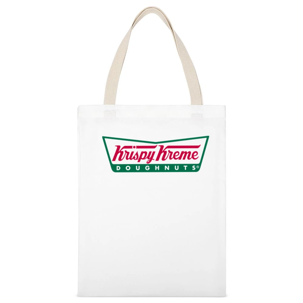 Krispy Kreme Fun Cool Vintage Style Graphic Logo White Canvas Tote Shopping Bag