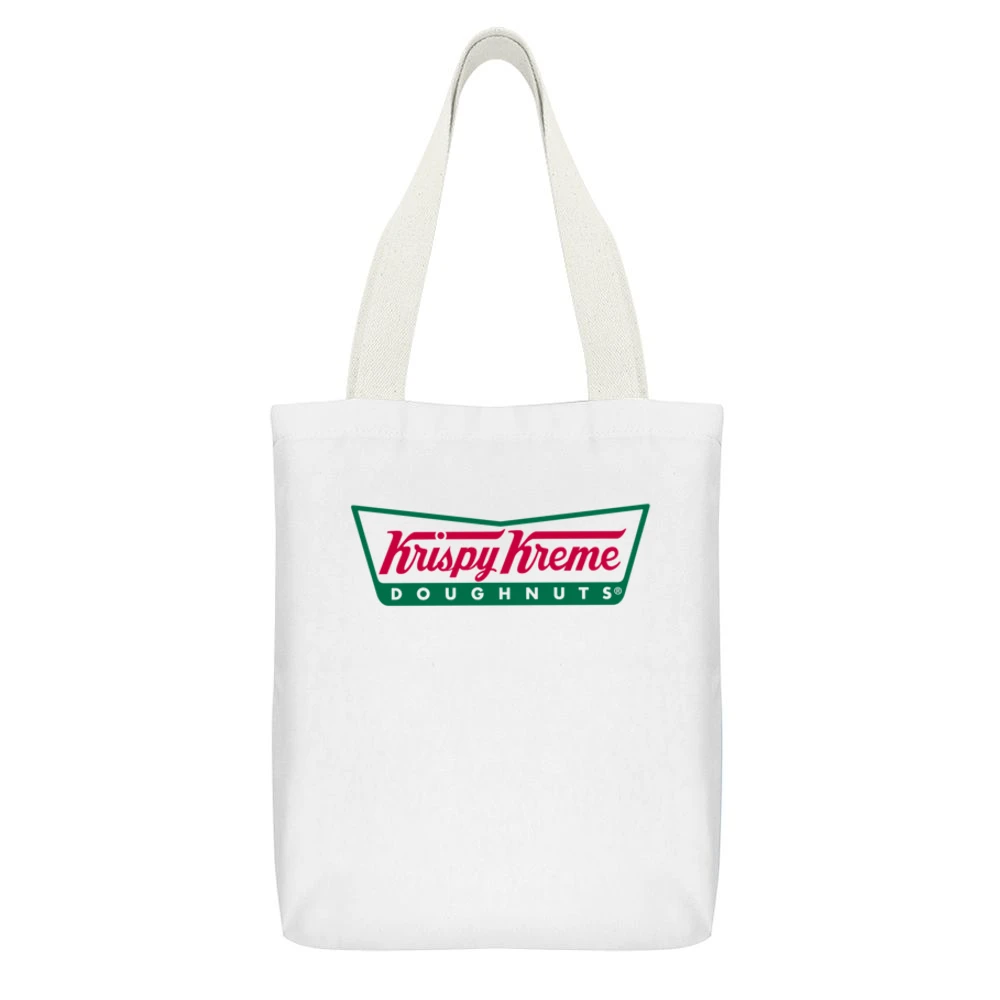 Krispy Kreme Fun Cool Vintage Style Graphic Logo White Canvas Tote Shopping Bag With Interior Pocket