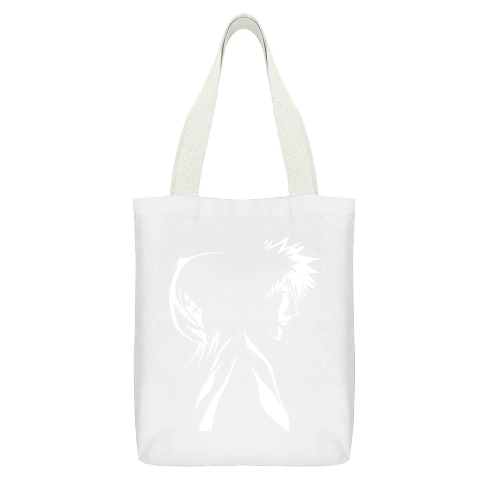 Kurosaki Ichigo and kuchiki Rukia Soul society shinigami Bleach anime White Canvas Tote Shopping Bag With Interior Pocket