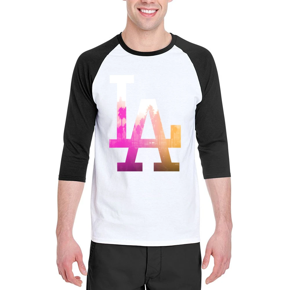 LA Los Angeles Palm Trees Fun Graphic Tee Shirt Men 3/4 Sleeve T-Shirt