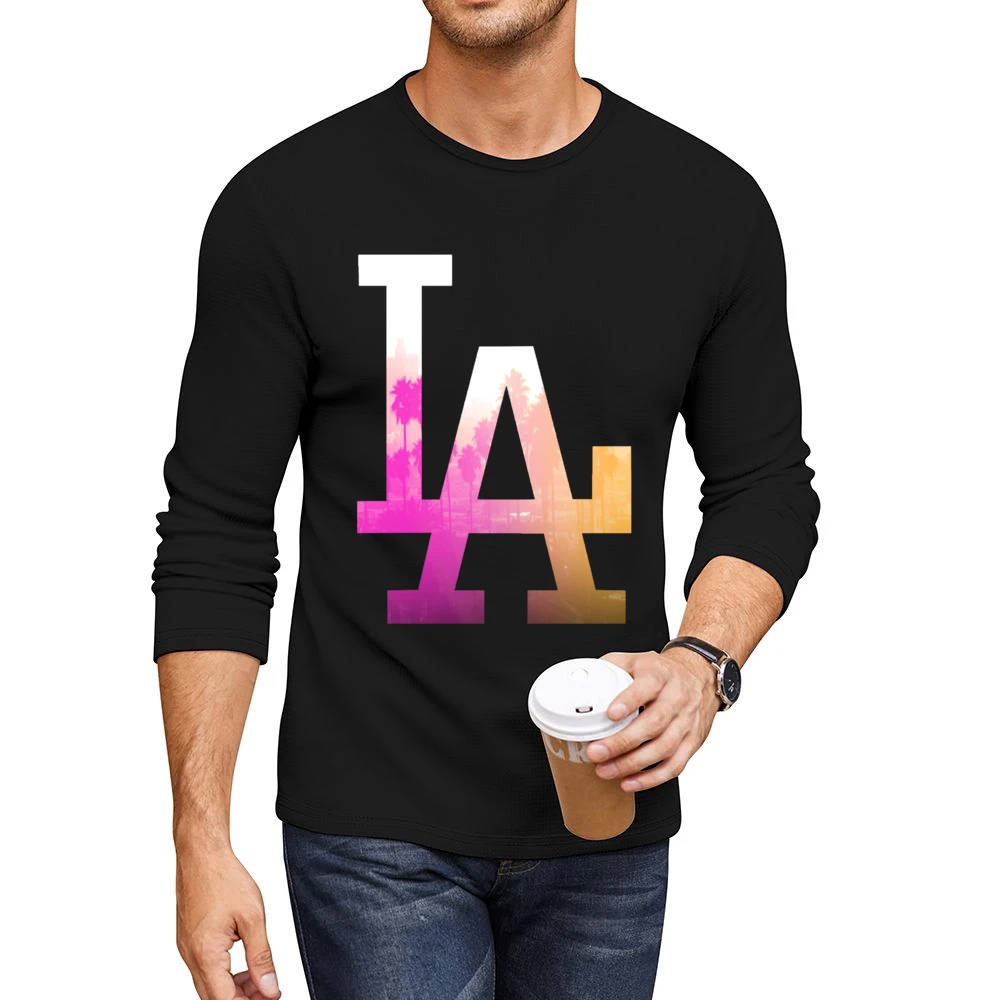 LA Los Angeles Palm Trees Fun Graphic Tee Shirt Men CrewNeck Long Sleeve T-Shirt