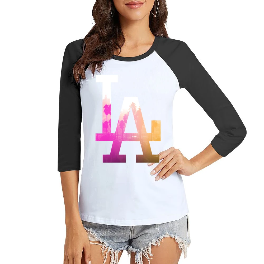 LA Los Angeles Palm Trees Fun Graphic Tee Shirt Women Ladies 3-4 Sleeve T-Shirt