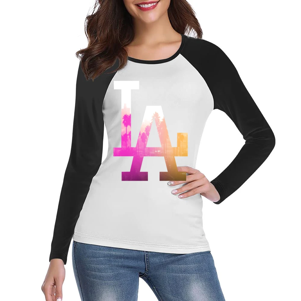 LA Los Angeles Palm Trees Fun Graphic Tee Shirt Women Ladies Long Sleeve T-Shirt