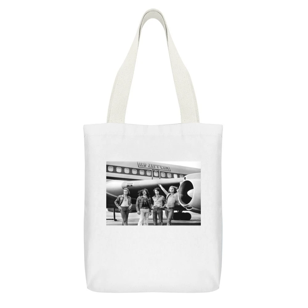 Led Zepplin Plane Tshirt (All Colors Available) White Canvas Tote Shopping Bag With Interior Pocket