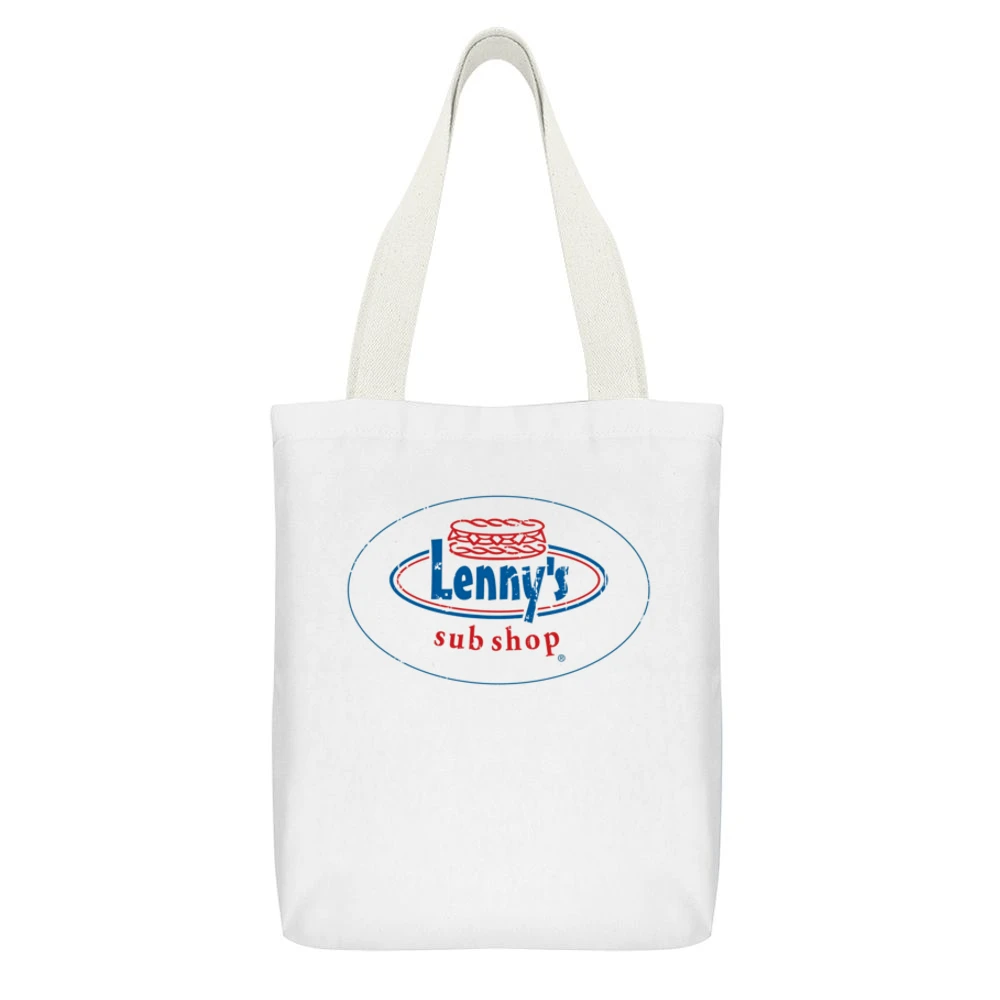 Lennys Sub Shop Fast Food Restaurant Distressed Look White Canvas Tote Shopping Bag With Interior Pocket