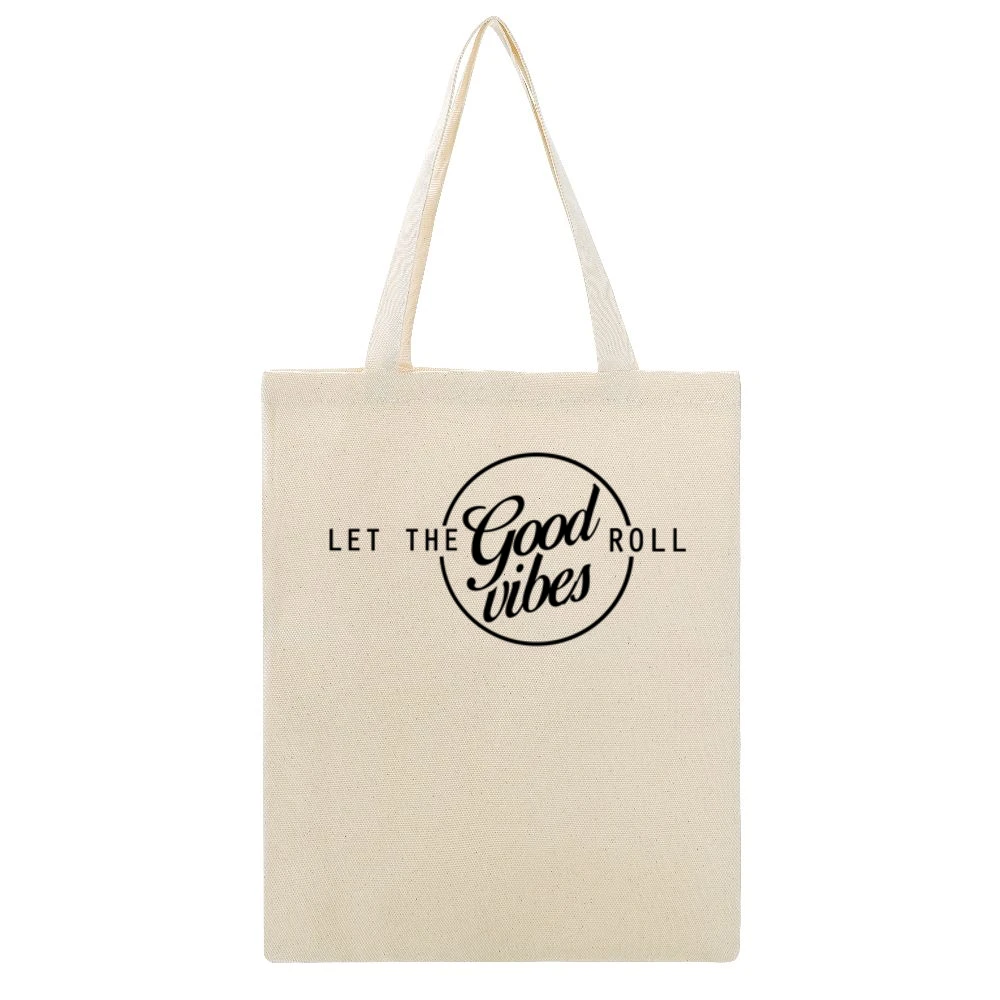 Let The Good Vibes Roll Trending Popular Graphic Design Beige Canvas Tote Shopping Bag