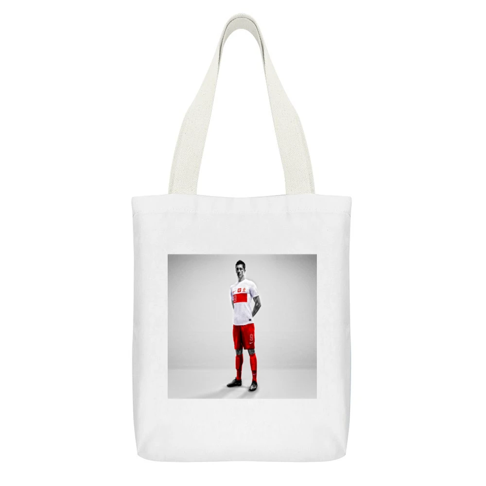 Lewandowski Poland Tshirt 4 (all styles and colors available) White Canvas Tote Shopping Bag With Interior Pocket
