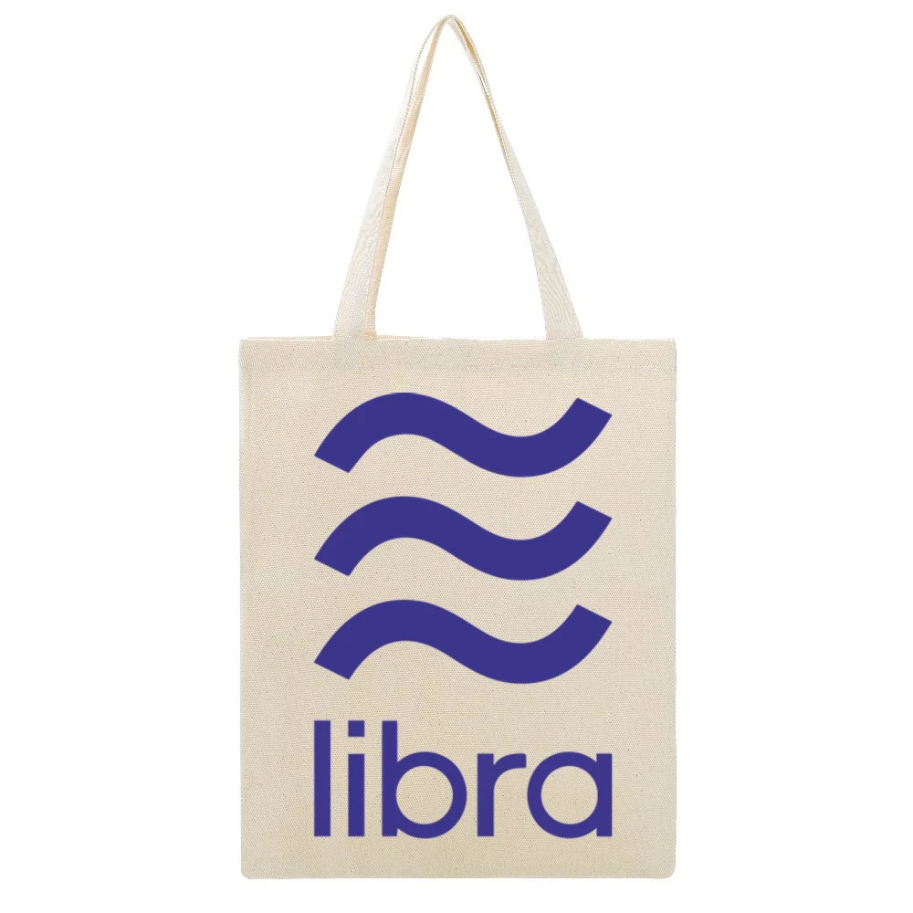 Libra Facebook Cryptocurrency Beige Canvas Tote Shopping Bag