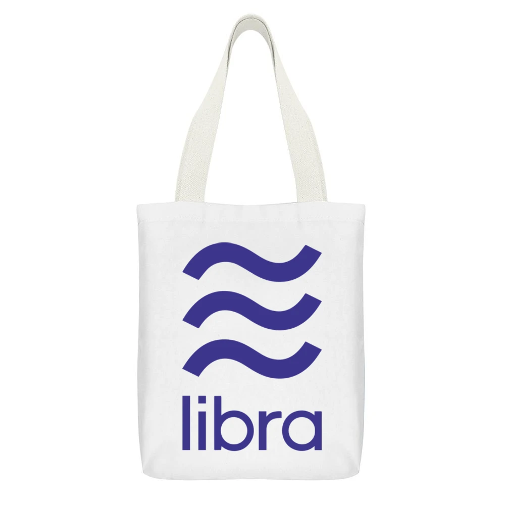 Libra Facebook Cryptocurrency White Canvas Tote Shopping Bag With Interior Pocket
