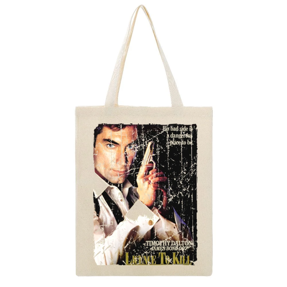 Licence To Kill Movie Poster Retro Aged Look Beige Canvas Tote Shopping Bag