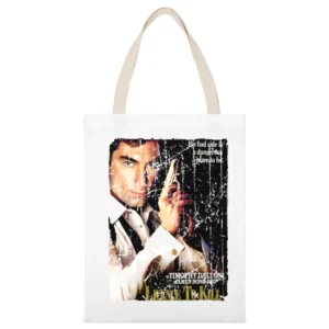 Licence To Kill Movie Poster Retro Aged Look White Canvas Tote Shopping Bag