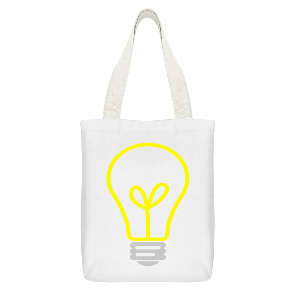 Lightbulb Essential Electricity Fun Tee Shirt White Canvas Tote Shopping Bag With Interior Pocket