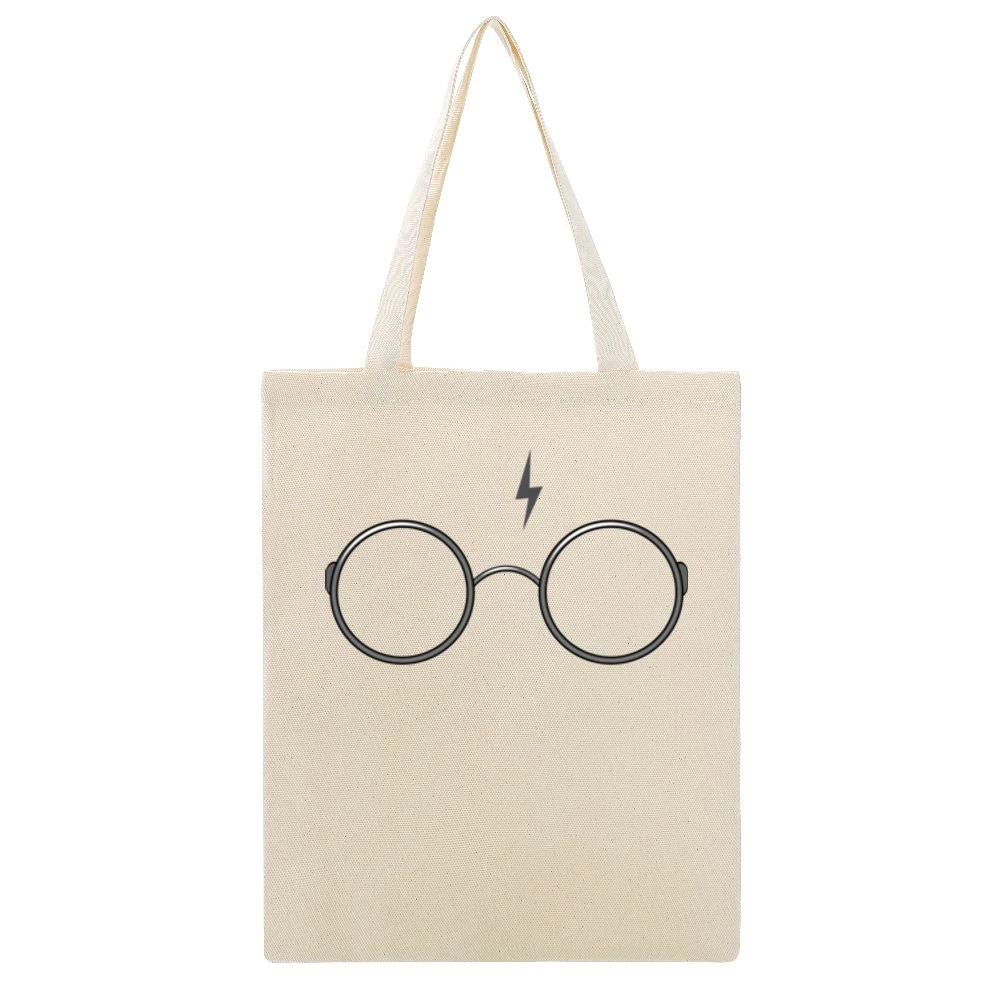 Lightning Bolt HP Glasses Fun Graphic Tee Shirt Beige Canvas Tote Shopping Bag