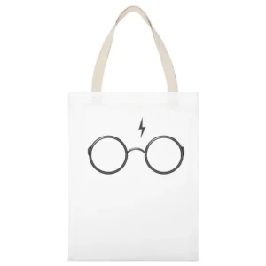 Lightning Bolt HP Glasses Fun Graphic Tee Shirt White Canvas Tote Shopping Bag