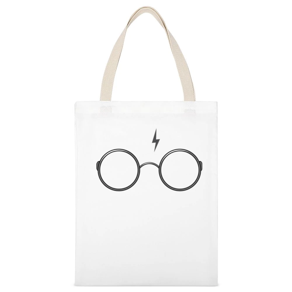 Lightning Bolt HP Glasses Fun Graphic Tee Shirt White Canvas Tote Shopping Bag