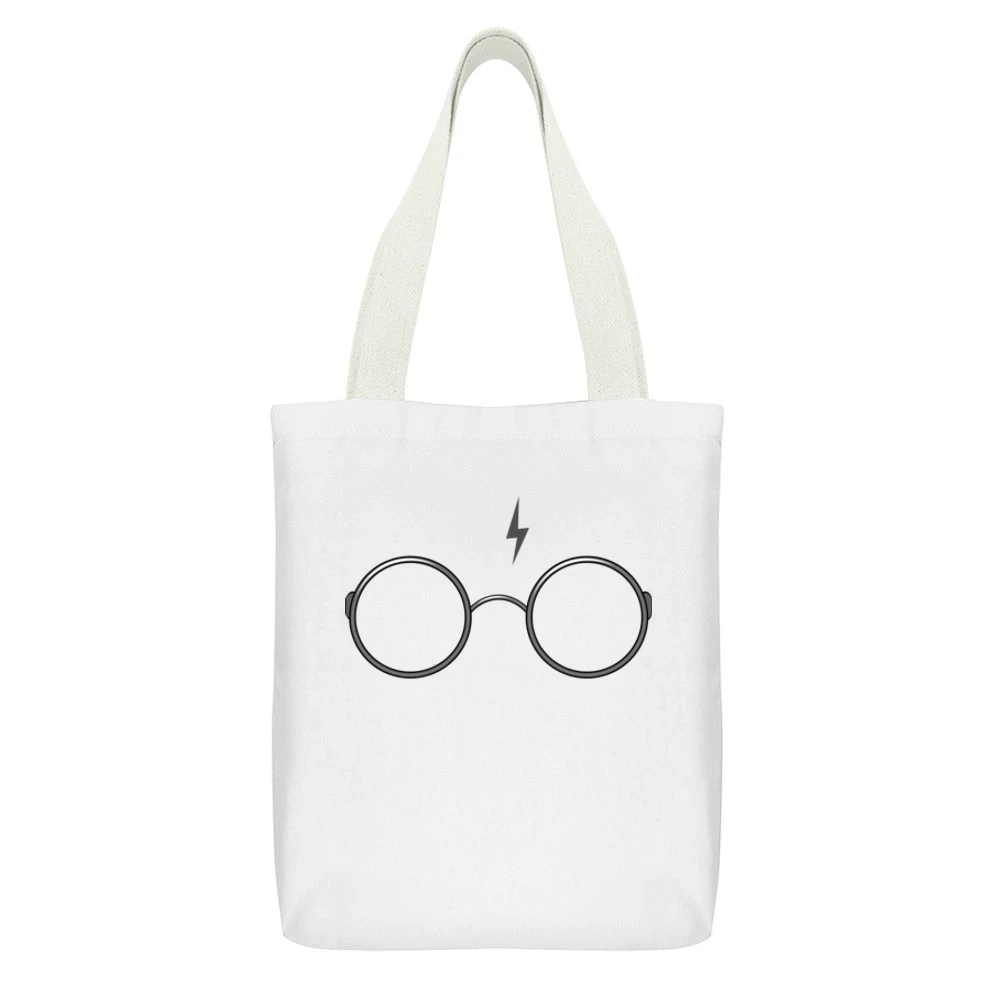 Lightning Bolt HP Glasses Fun Graphic Tee Shirt White Canvas Tote Shopping Bag With Interior Pocket