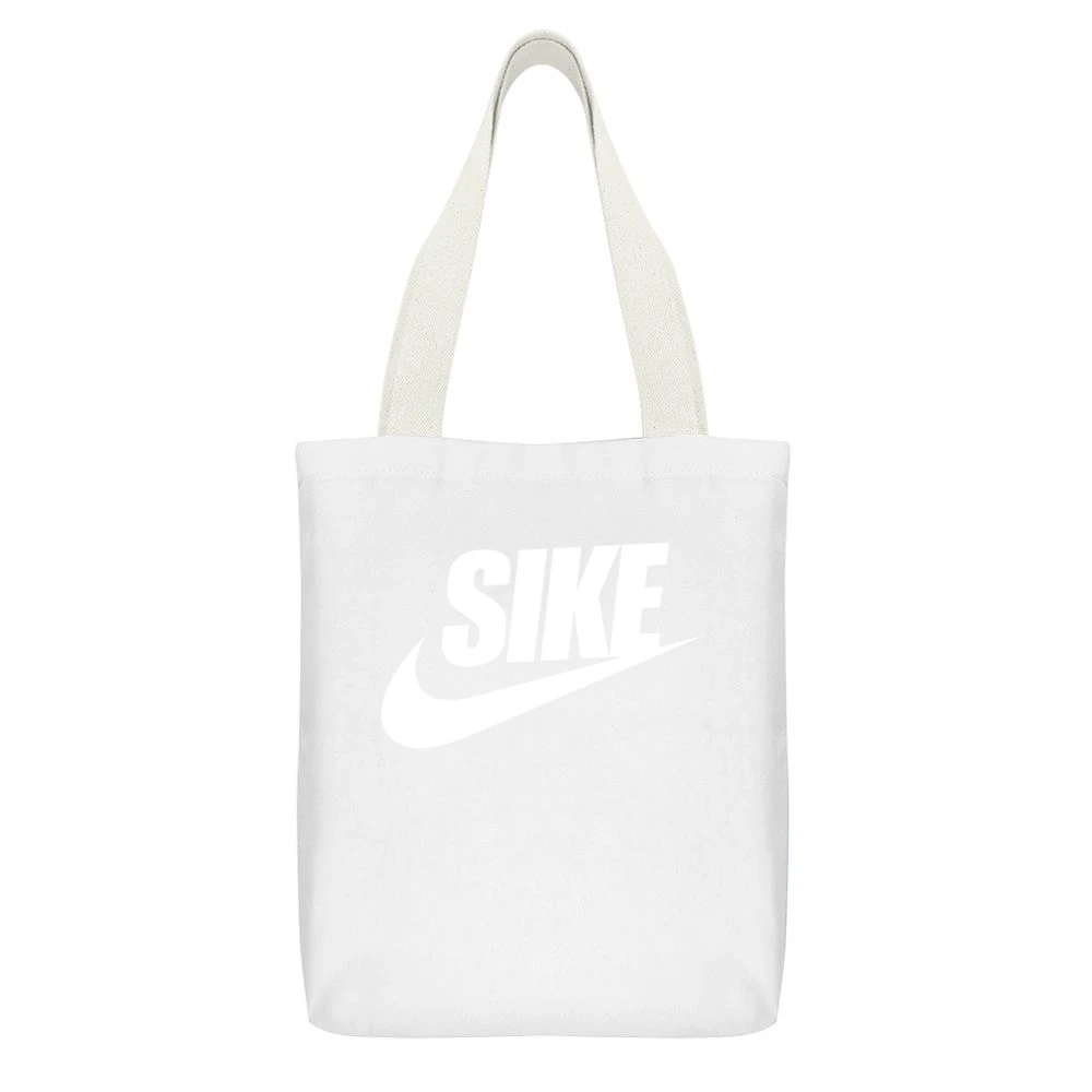 Like Funny Nike Parody Graphic Sports White Canvas Tote Shopping Bag With Interior Pocket