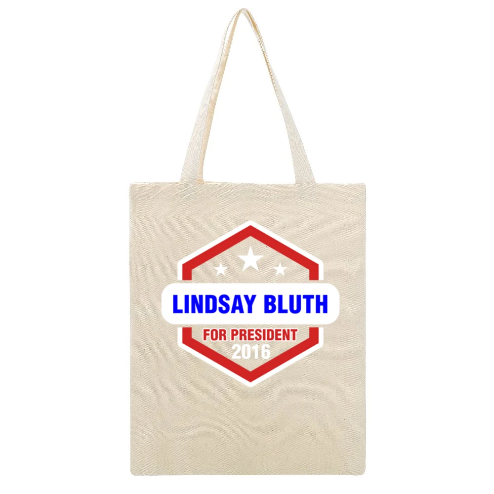 Lindsay Bluth For President 2016 Arrested Development TV Show Beige Canvas Tote Shopping Bag
