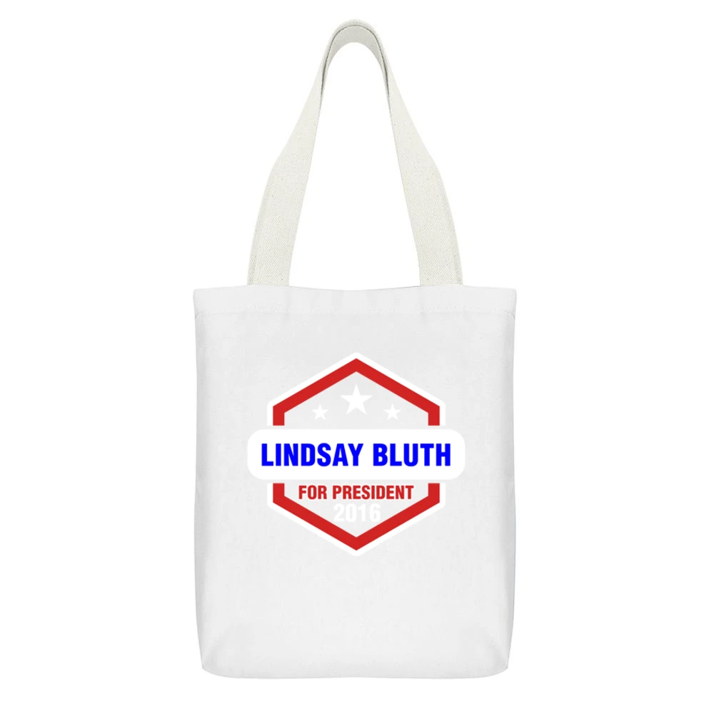 Lindsay Bluth For President 2016 Arrested Development TV Show White Canvas Tote Shopping Bag With Interior Pocket