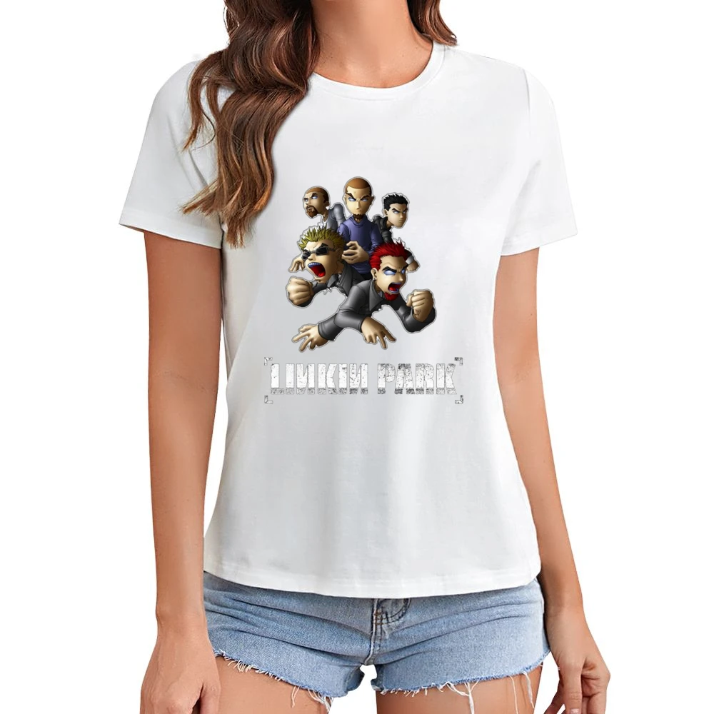Linkink park member cartoon Asian Size Women Ladies T-shirt