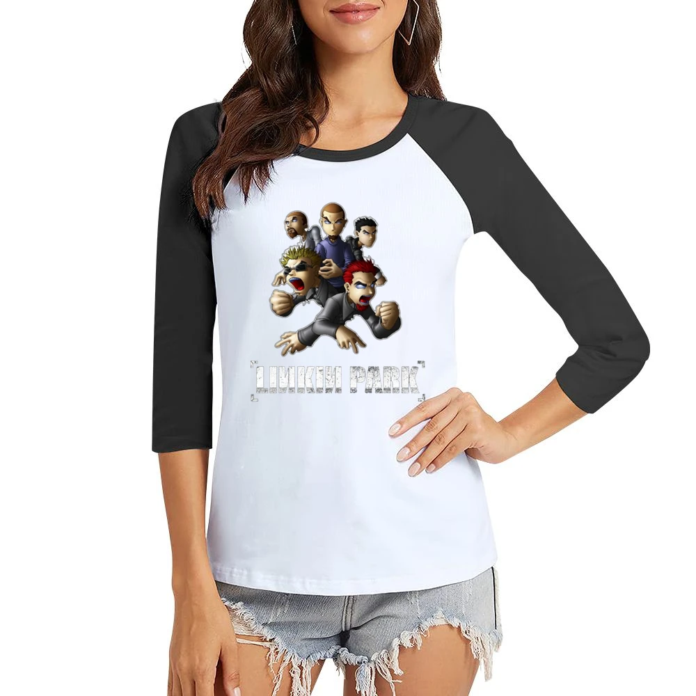 Linkink park member cartoon Women Ladies 3-4 Sleeve T-Shirt