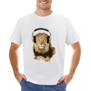 Lion King Wearing Headphones Music Lover Graphic Asian Size Men T-Shirt