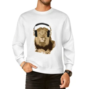 Lion King Wearing Headphones Music Lover Graphic European Size Pullover Sweater