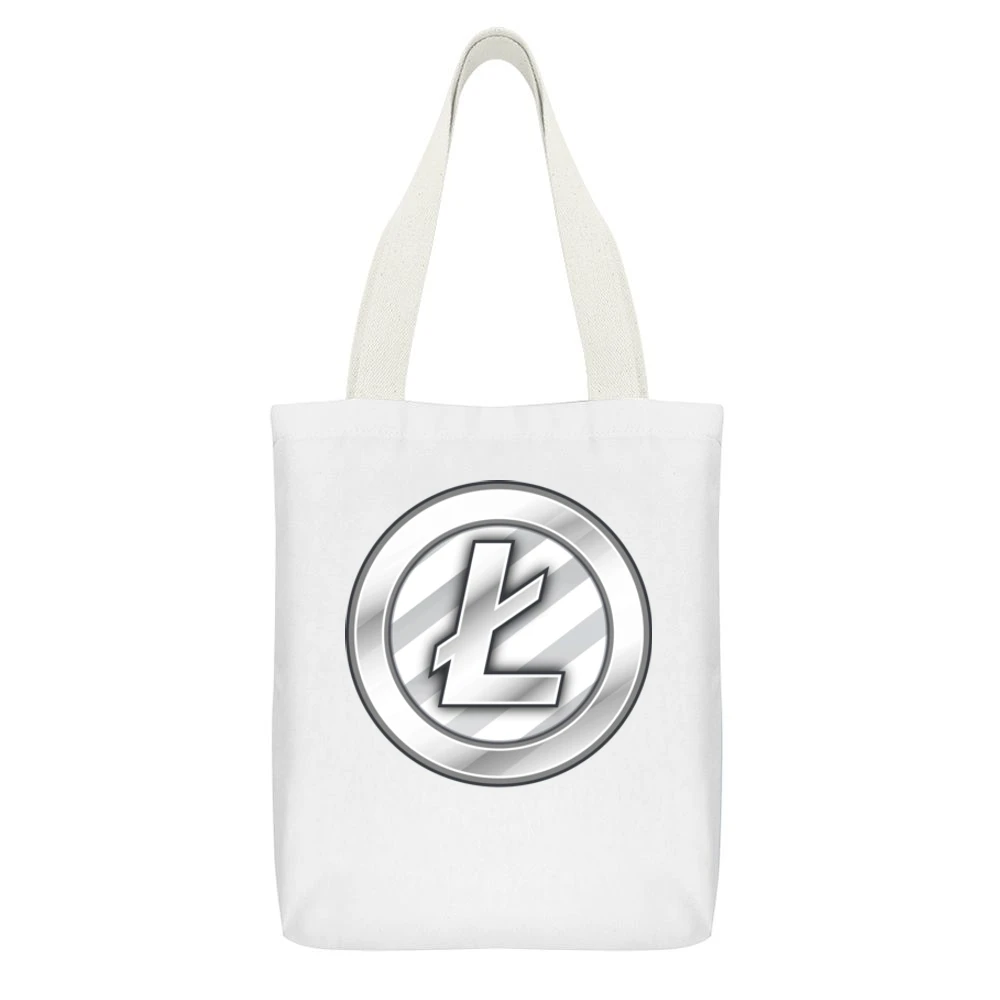 Litecoin Digital Currency Cryptocurrency Logo White Canvas Tote Shopping Bag With Interior Pocket