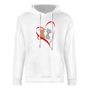 Lobe is every where cat and dog make peace heart red European Size Men Hoodie