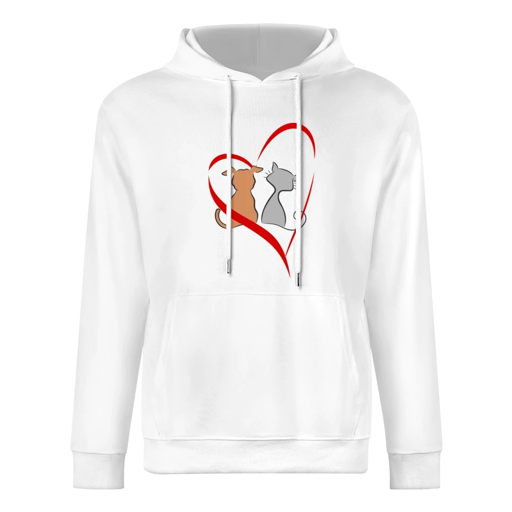 Lobe is every where cat and dog make peace heart red European Size Men Hoodie