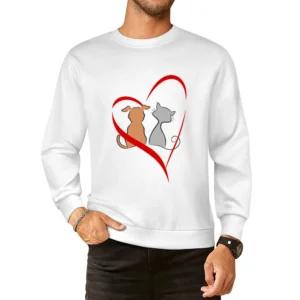 Lobe is every where cat and dog make peace heart red European Size Pullover Sweater